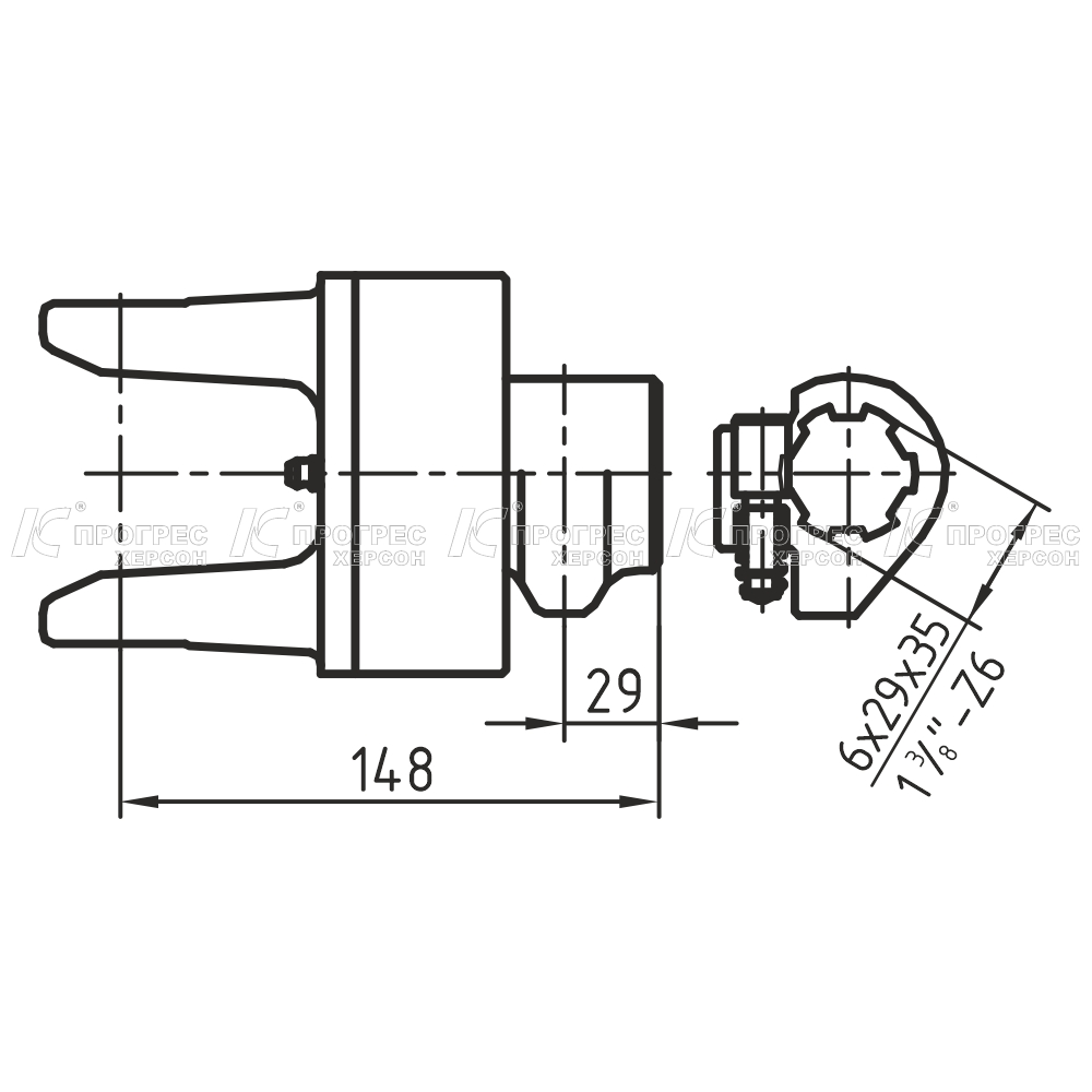 Муфта кінцева обгінна АР.1NKR під хрестовину Ø23,84×61,35, 1 3/8″ (Ø35), 6 шліців, праве обертання